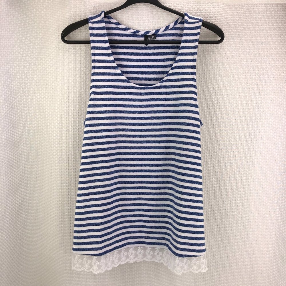 KENSIE lace trim striped tank top - supremely soft - SZ M